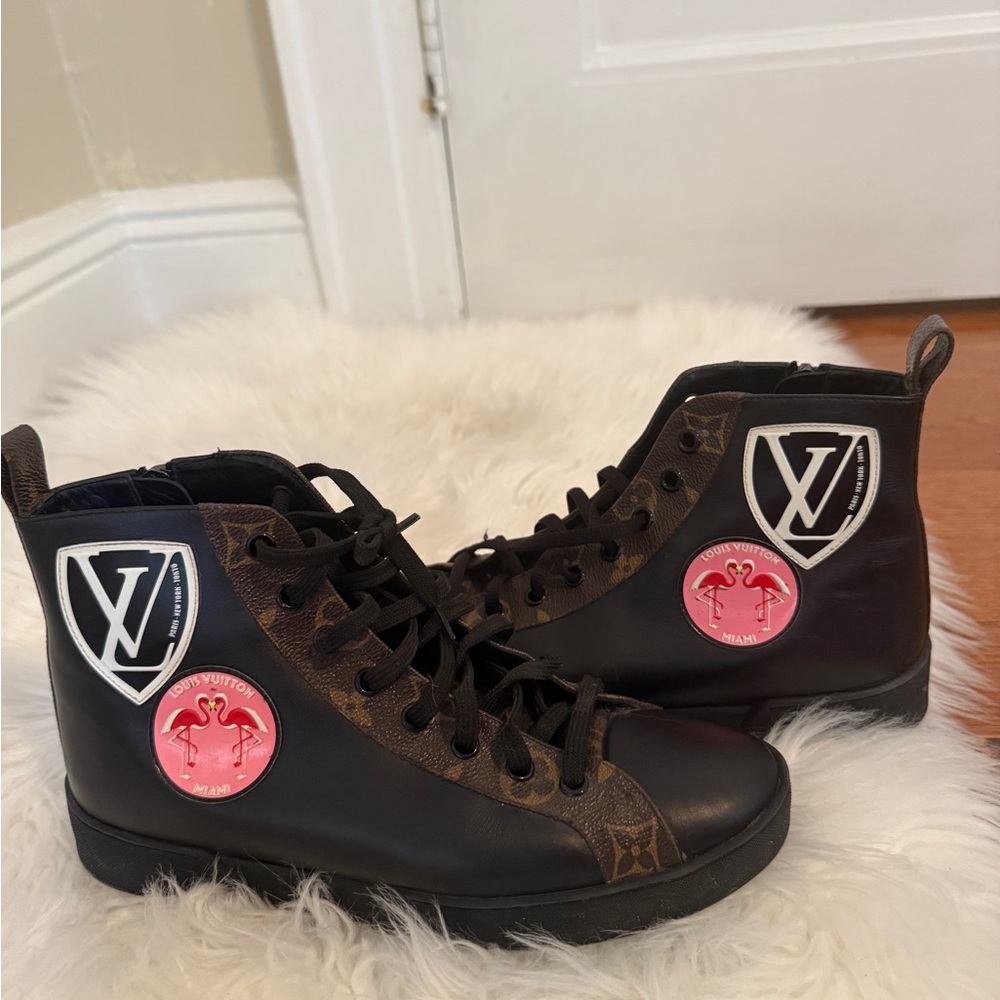 Louis Vuitton Black and Brown High-Tops with Pink Detail